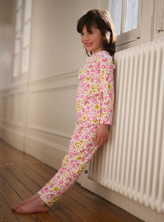 Pyjama écru, Rose Et Jaune à Imprimé Fantaisie Fille 4 Pyjama écru, Rose Et Jaune à Imprimé Fantaisie Fille – Bild 2