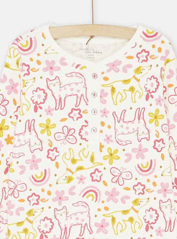 Pyjama écru, Rose Et Jaune à Imprimé Fantaisie Fille 5 Pyjama écru, Rose Et Jaune à Imprimé Fantaisie Fille – Bild 3