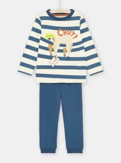 Pyjama Bleu Et Beige à Motif Paresseux Garçon