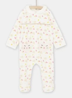 Grenouillère écrue à Imprimé Coeurs Bébé Fille